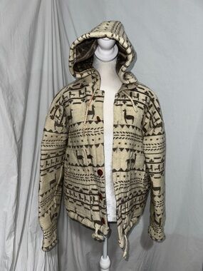 Hooded Beige and Brown Patterned Jacket